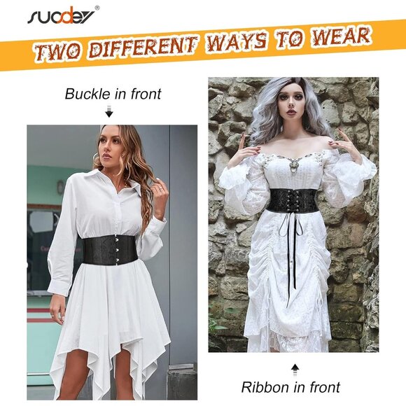 Women's Jacquard Corset Belt Lace Up Bustier Waspie Belt Renaissance Black - Picture 2 of 8